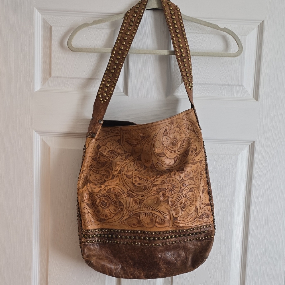 Elegant Tan and Brown Embossed Shoulder Bag